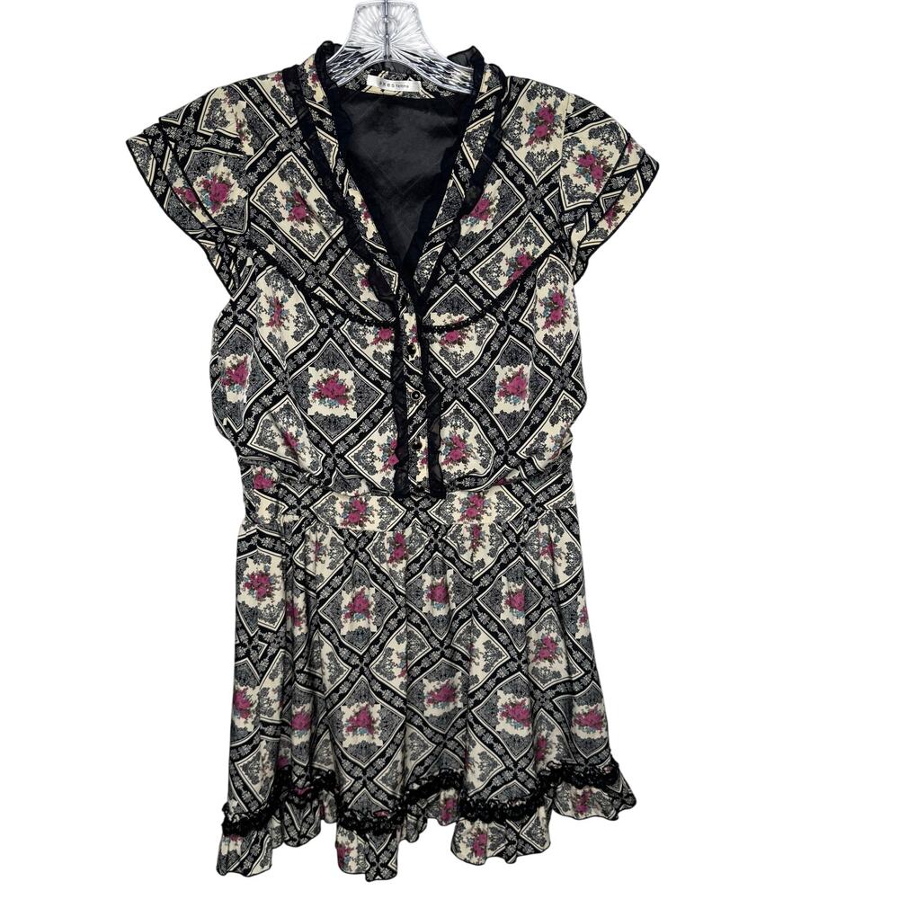 Axes Femme Japan Floral Lace Trim Dress Ruffle Hem Boho Cottagecore Size M